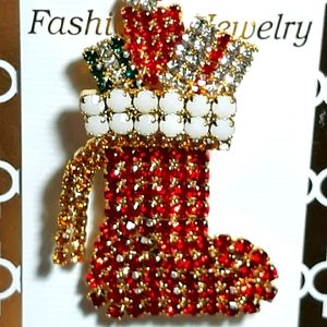 Holiday stocking brooch